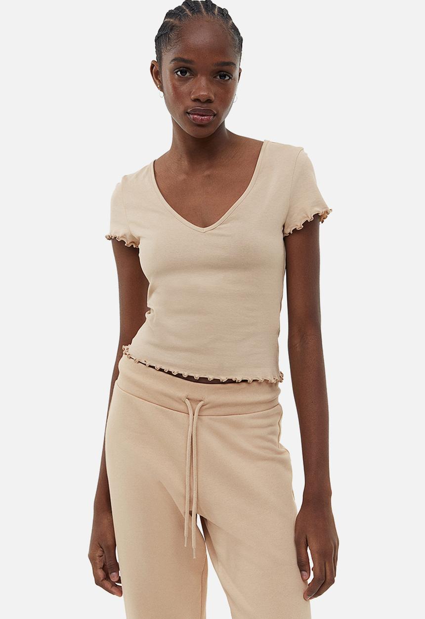 H&M - V-neck cropped top - beige