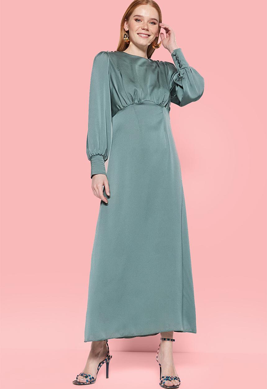 Trendyol - Modest button detail shift maxi dress - khaki