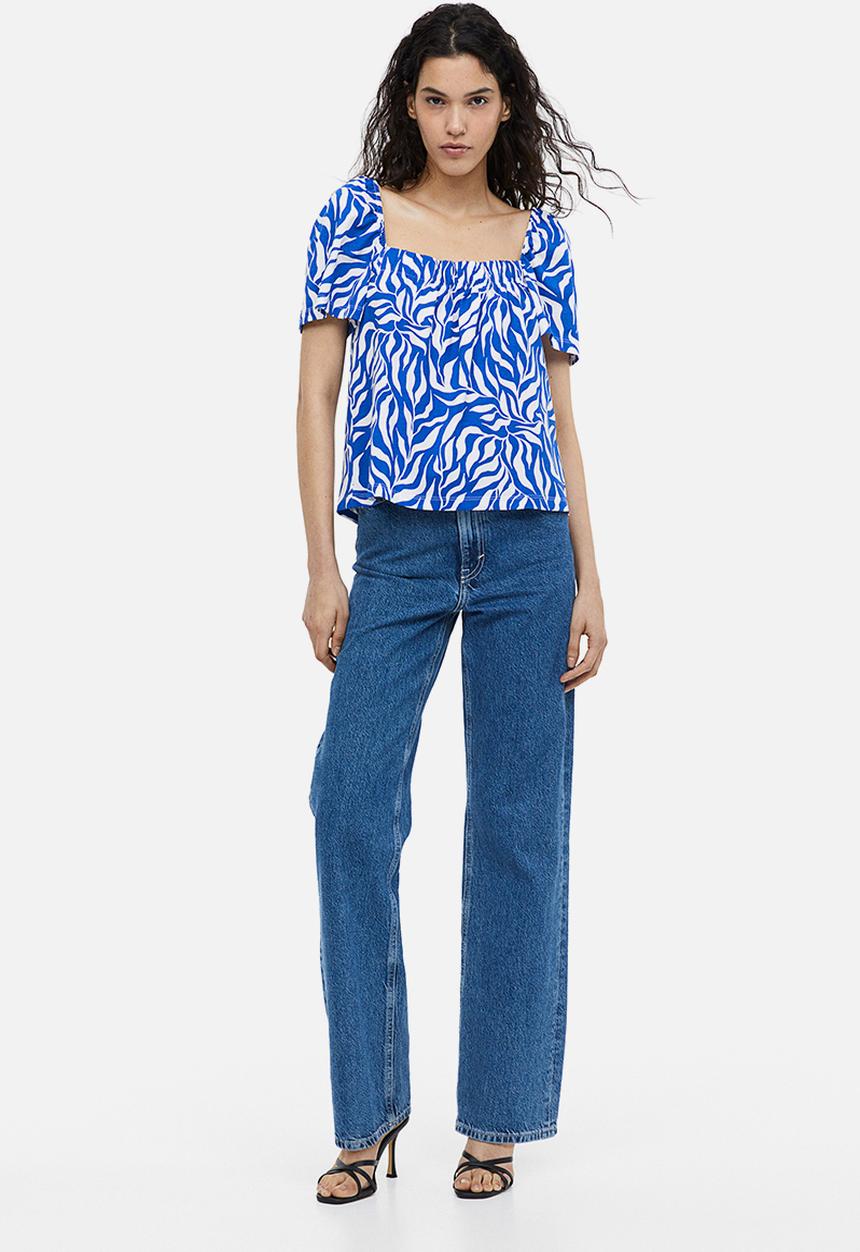H&M - Square-neck top - bright blue/patterned