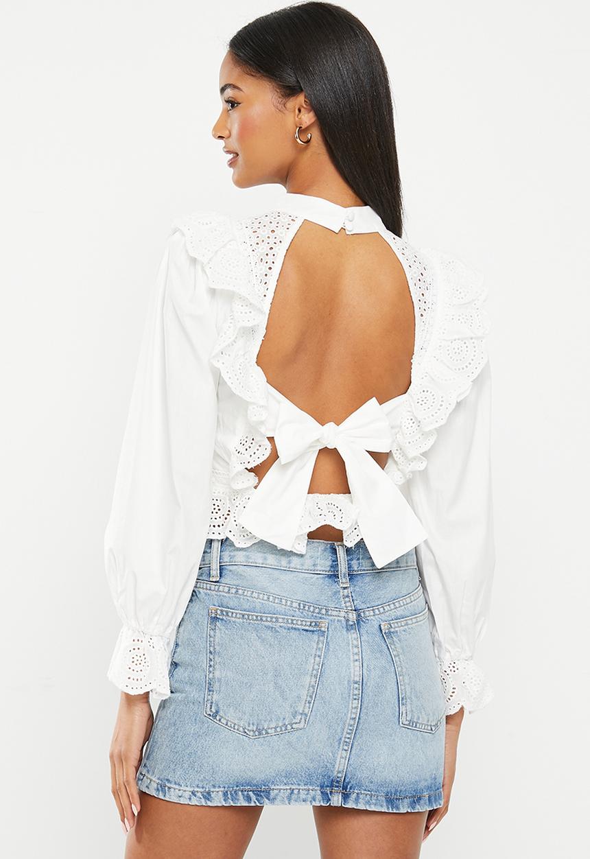 Glamorous - High neck frill blouse - off white