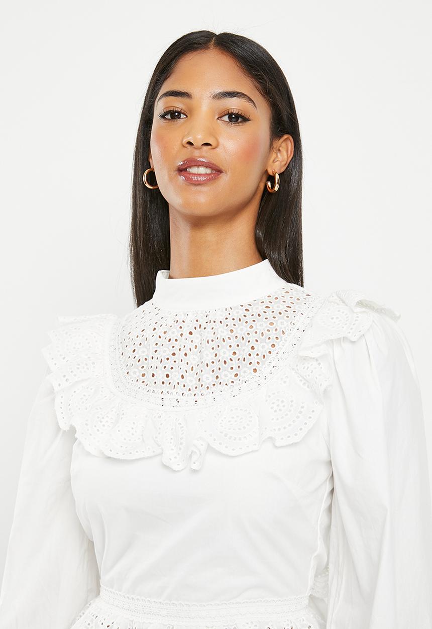 Glamorous - High neck frill blouse - off white