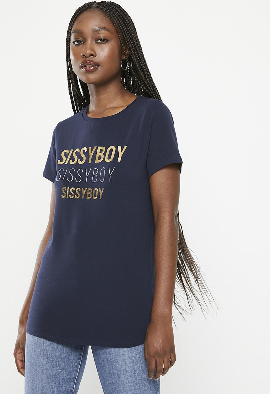 SISSY BOY - Ajay: regular fit foil print logo top - navy