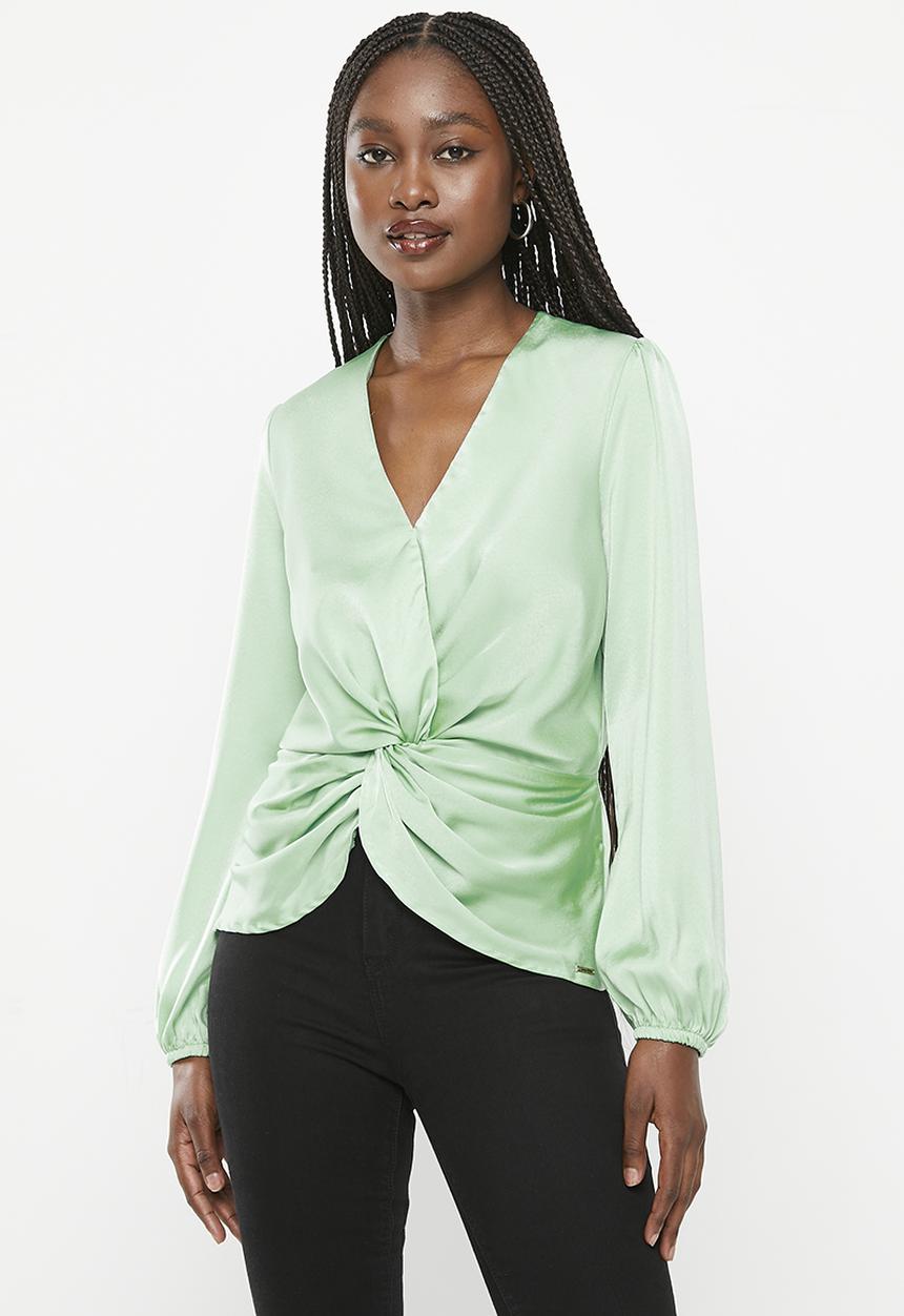 SISSY BOY - Knot yourself: blouse with knot front detail - grayed jade
