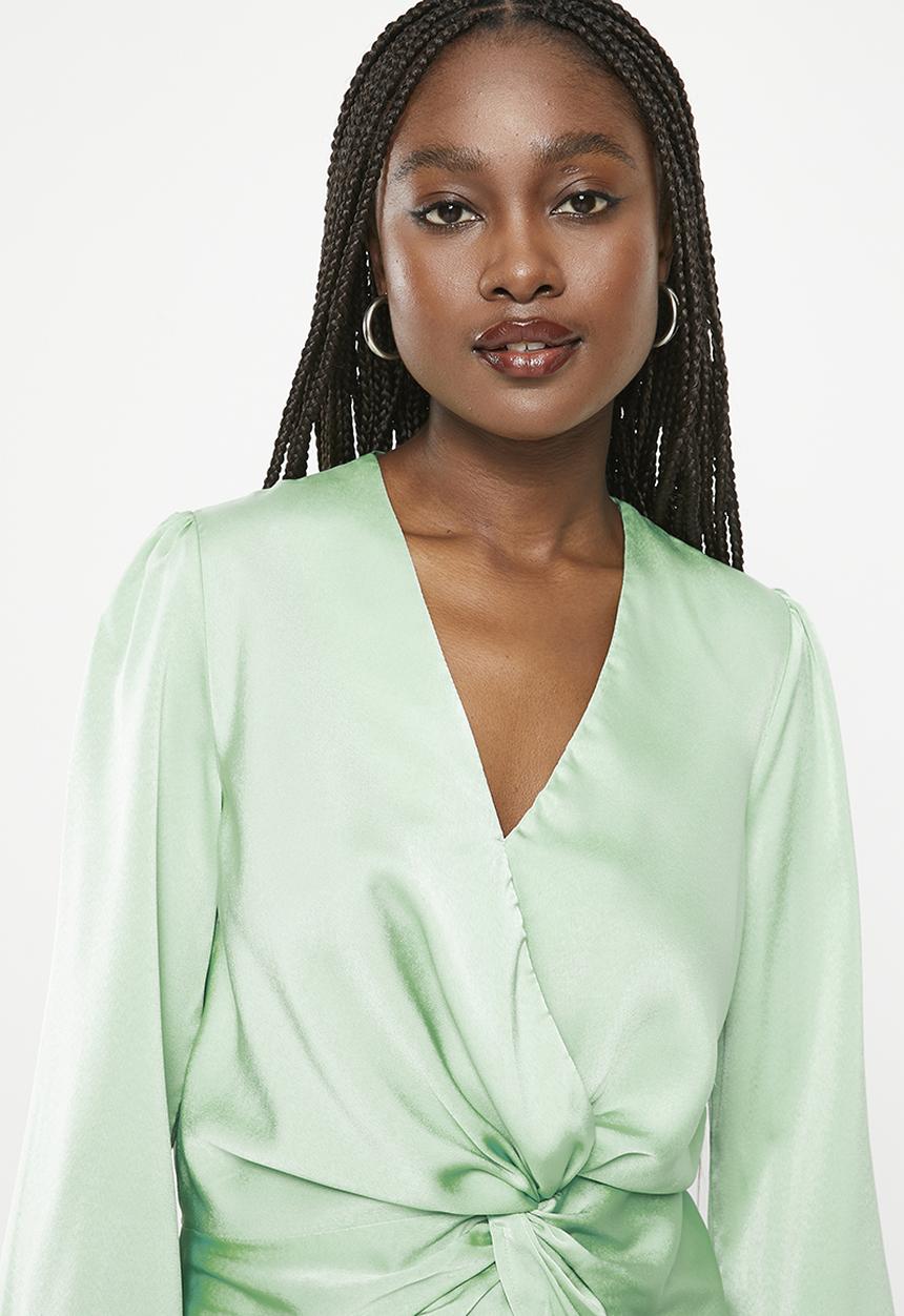 SISSY BOY - Knot yourself: blouse with knot front detail - grayed jade