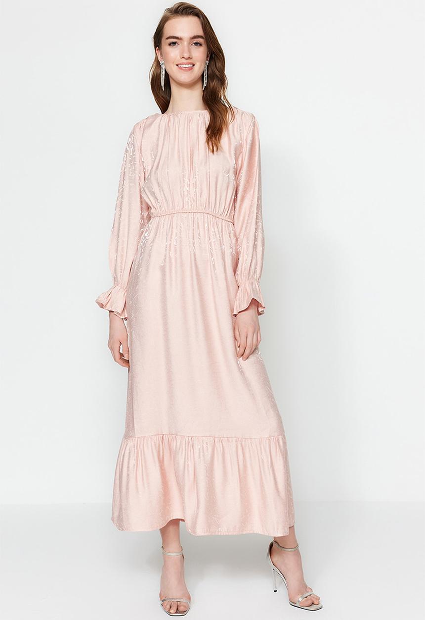 Trendyol - Modest long sleeve maxi skater dress - pink