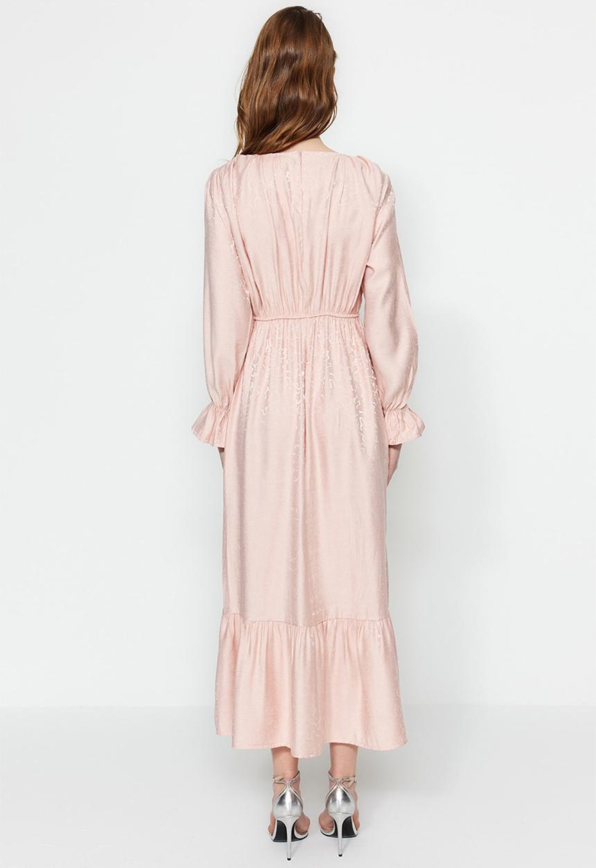 Trendyol - Modest long sleeve maxi skater dress - pink