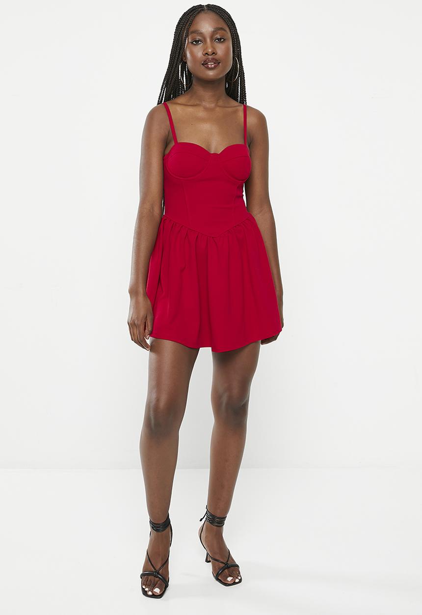 SISSY BOY - V line skater with corset bodice - deep red