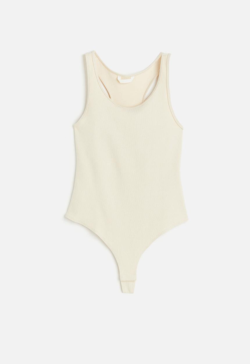 H&M - Ribbed thong body - light beige