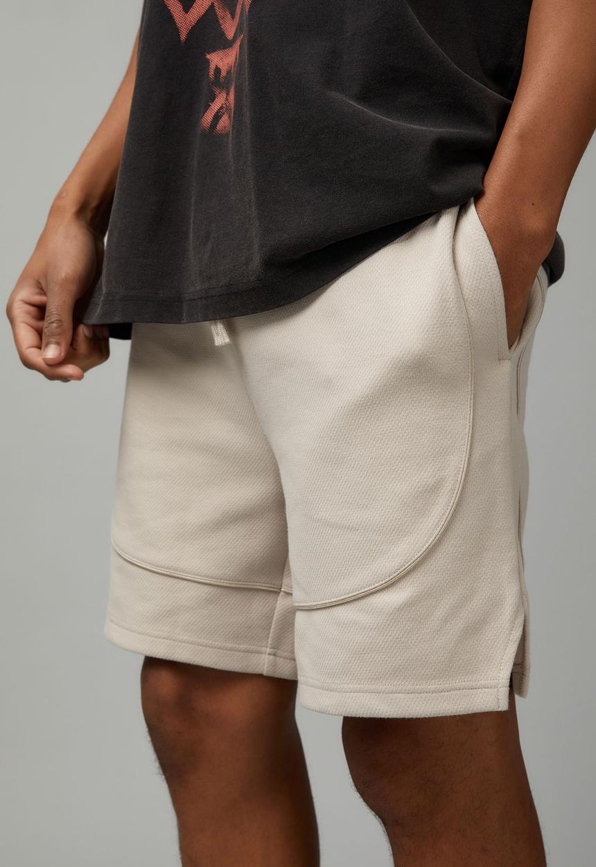 Factorie - Textured knit track short - ivory/piping