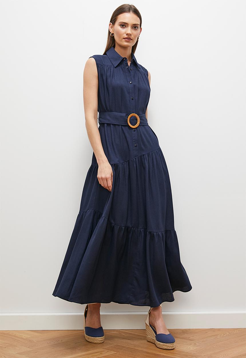 edit - Shirt dress with buckle detail - navy