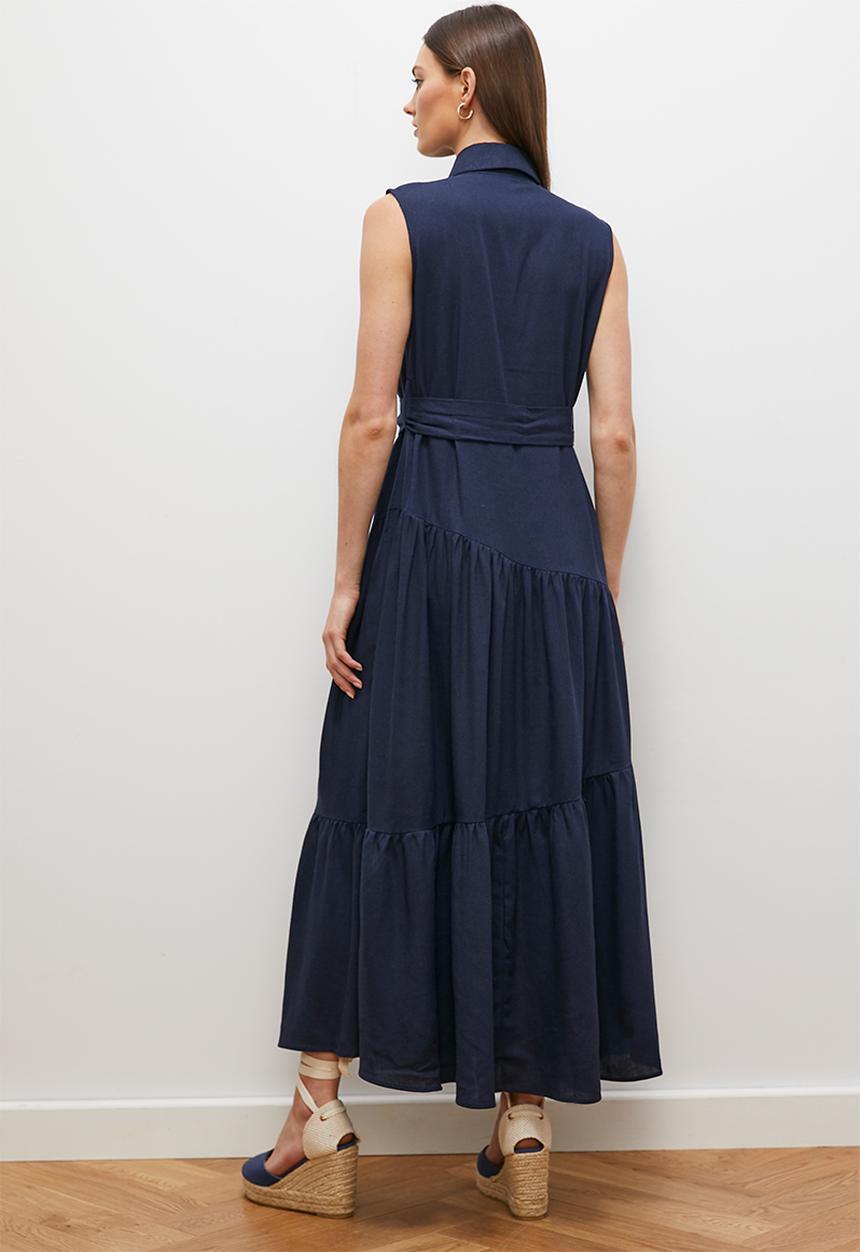 edit - Shirt dress with buckle detail - navy