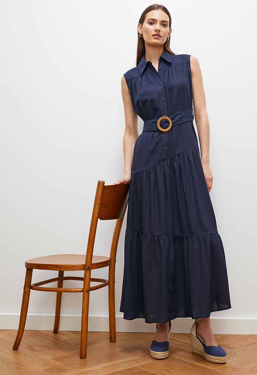edit - Shirt dress with buckle detail - navy