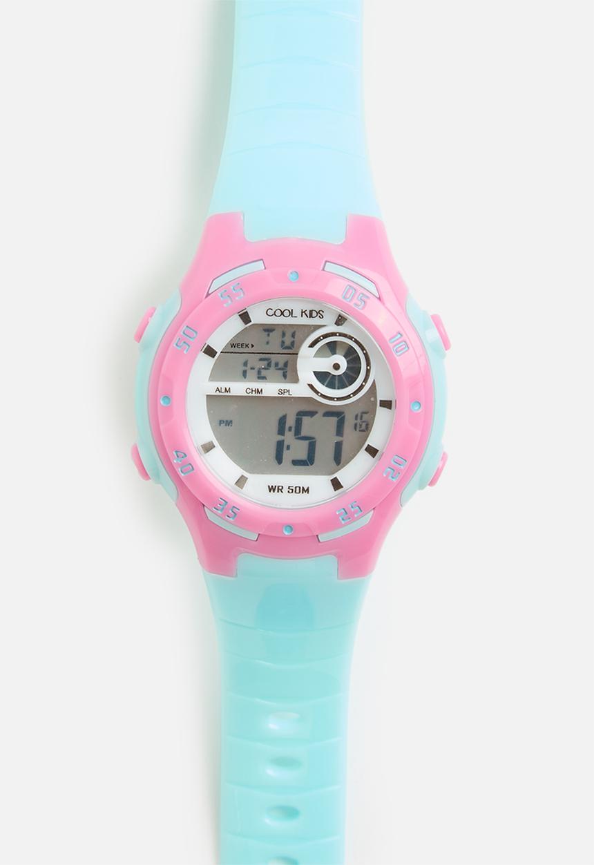Cool Kids - Soda mid-size digital 50m watch - pink & aqua