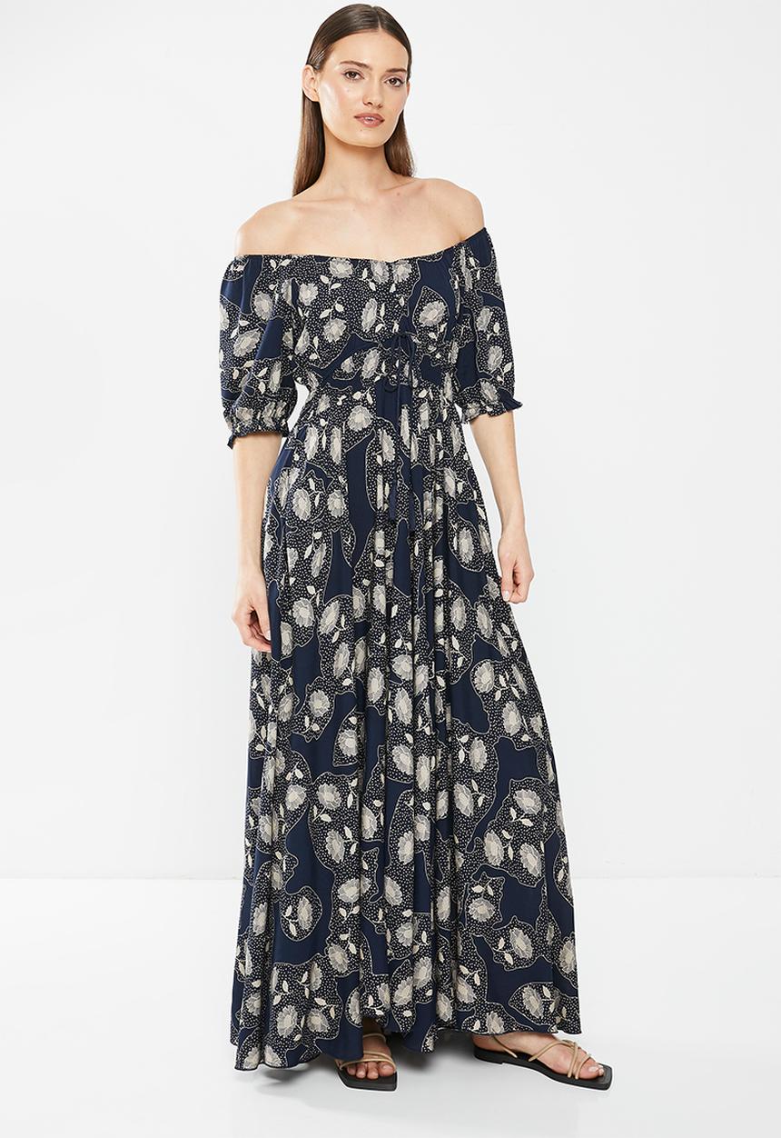 Stella Morgan - Off the shoulder printed maxi dress - navy