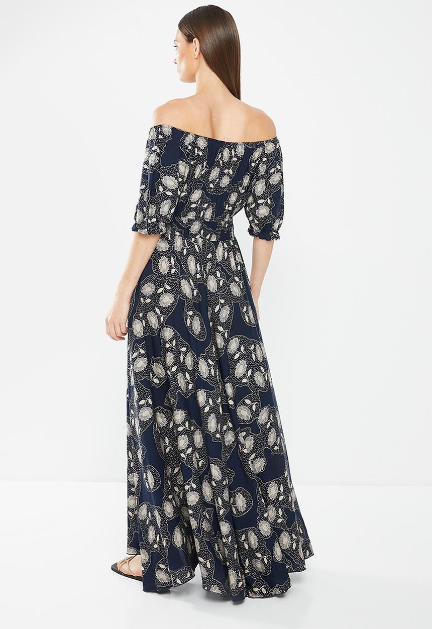 Stella Morgan - Off the shoulder printed maxi dress - navy