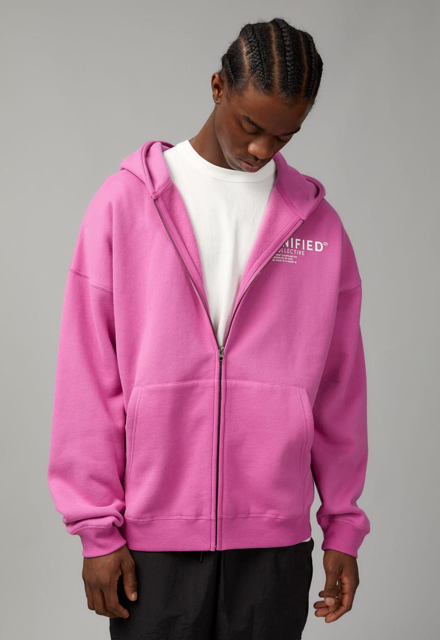 Unified baggy zip through hoodie - magenta/unified block