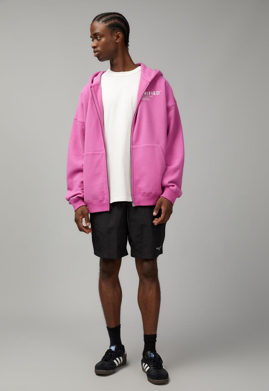 Unified baggy zip through hoodie - magenta/unified block