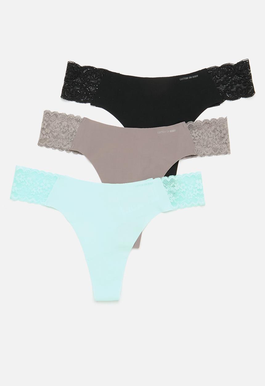 Cotton On - Party Pants Seamless G String 3 Pack-Black/Desert Grey/Fair Aqua