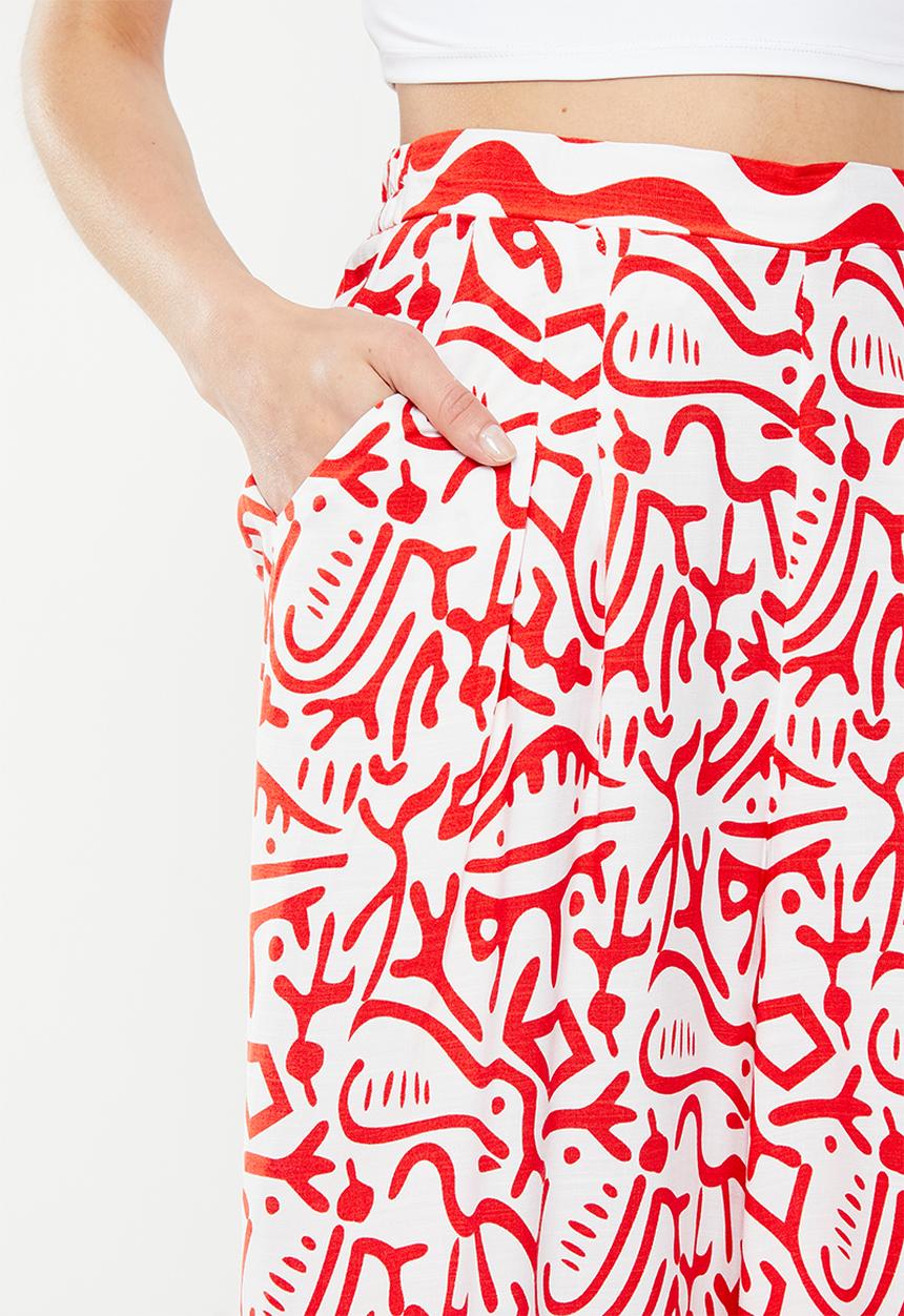 Me&B - Viscose cropped wide leg pant - aztec border