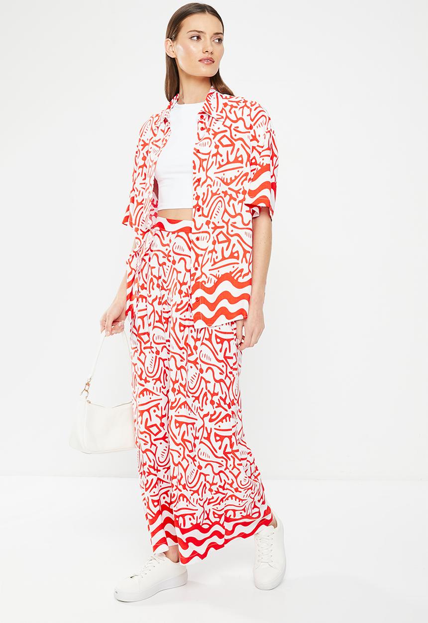 Me&B - Viscose cropped wide leg pant - aztec border