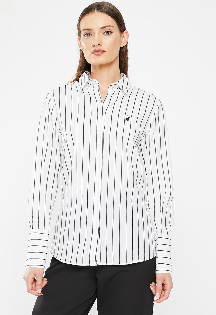 POLO - Jordan long sleeve striped shirt - white & black