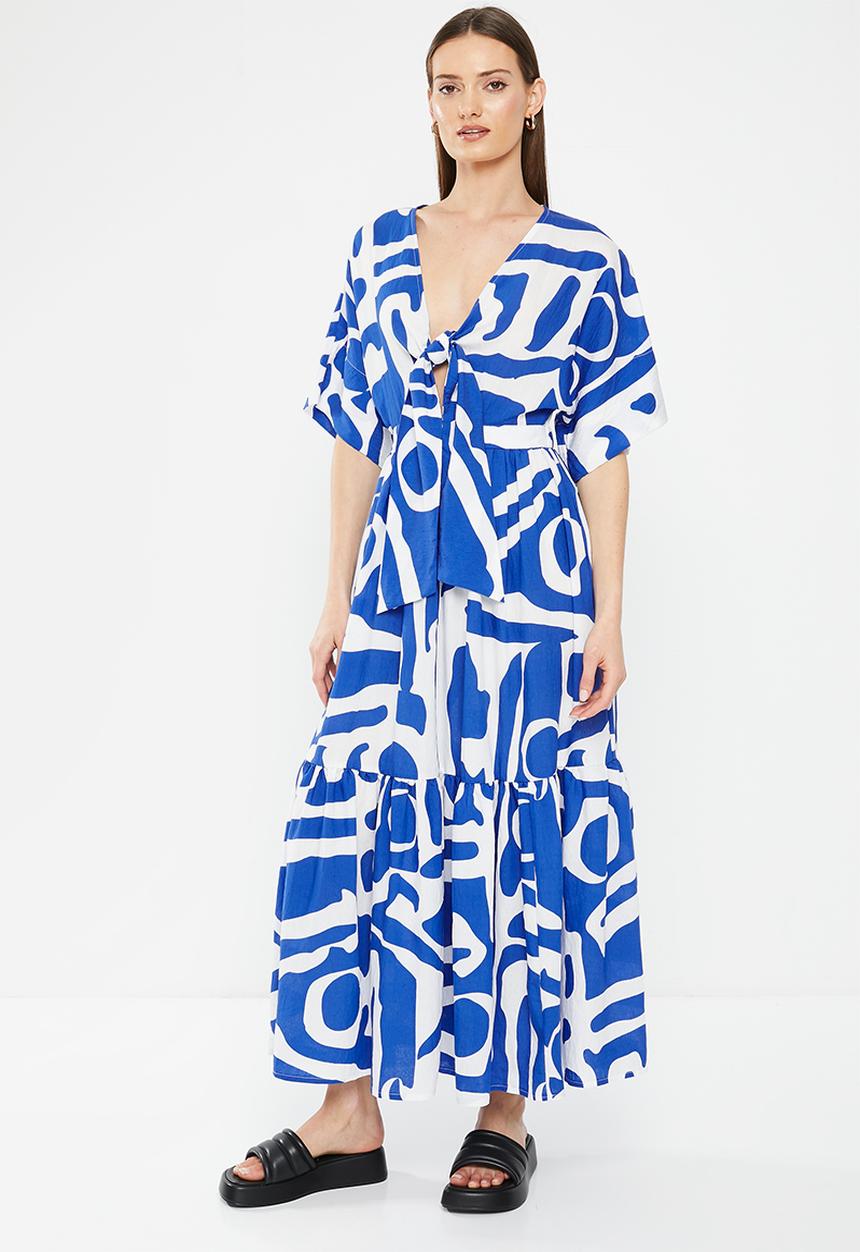 Me&B - The lucy midi dress with tie front detail - atlantic