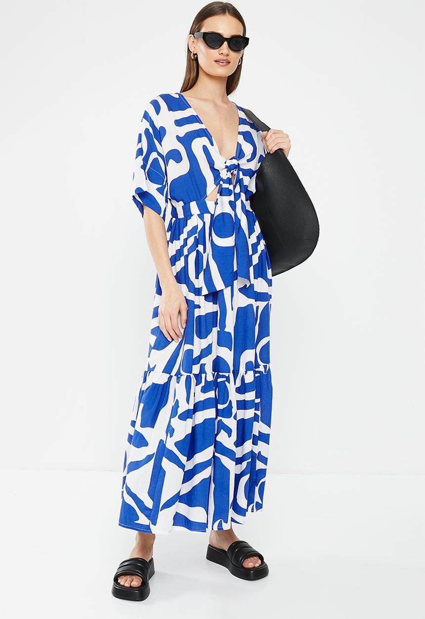 Me&B - The lucy midi dress with tie front detail - atlantic