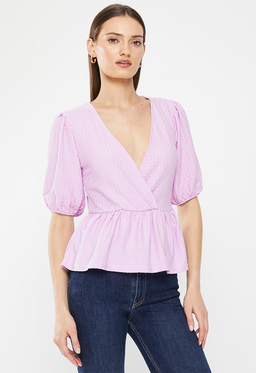 HAILYS - V-neck wrap frill trim T-shirt - light lavender