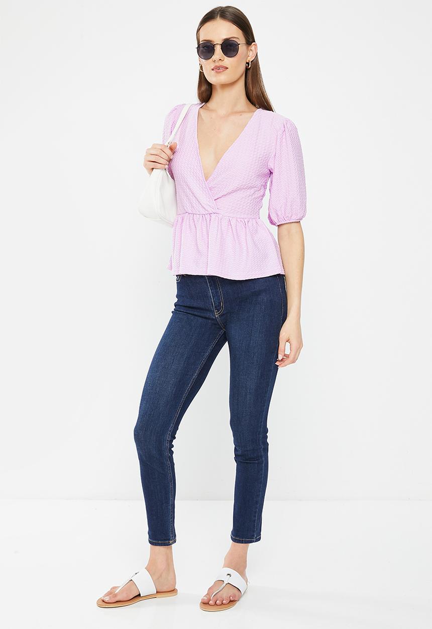 HAILYS - V-neck wrap frill trim T-shirt - light lavender