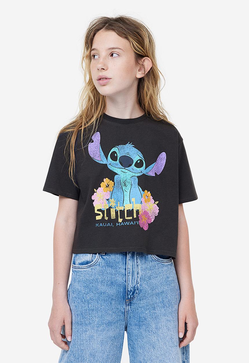 H&M - Oversized printed T-shirt - black lilo & stitch