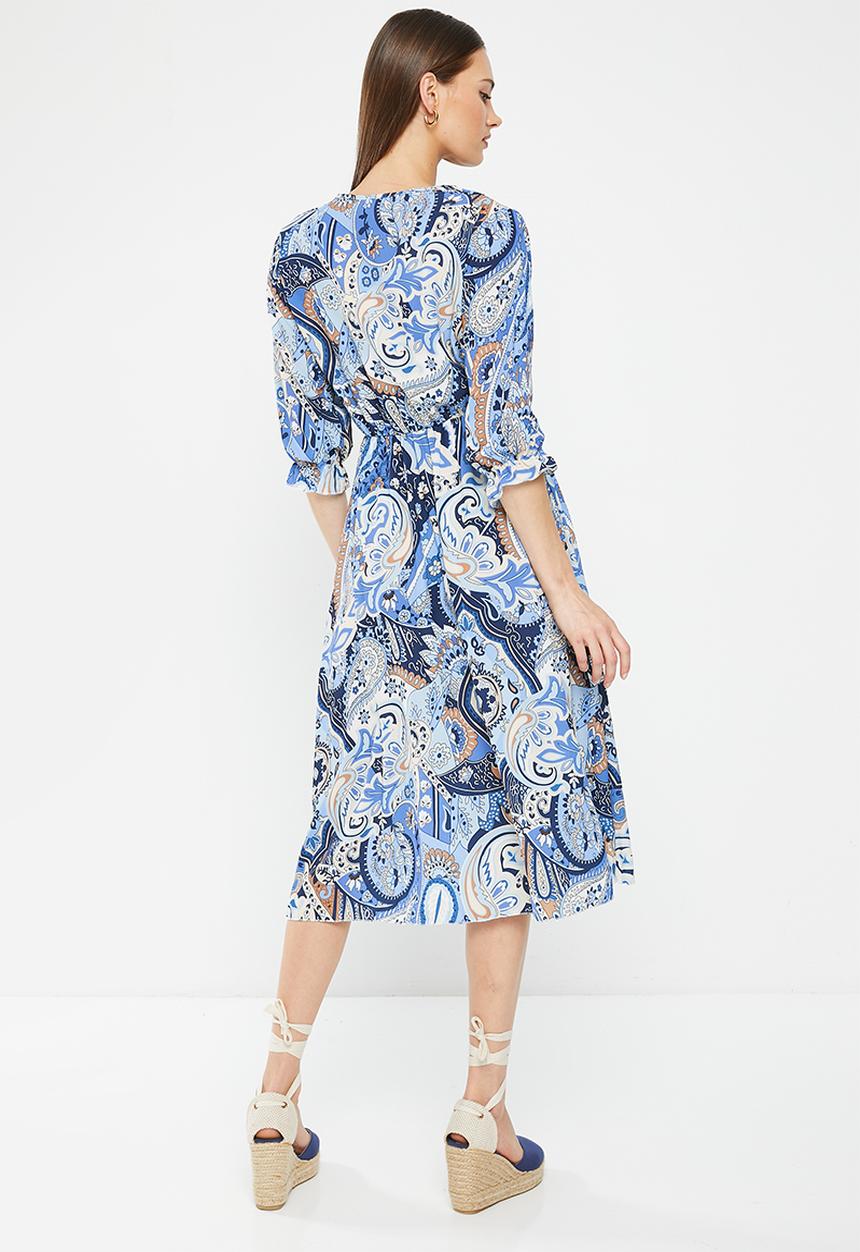 HAILYS - V-neck midi dress - denim diverse