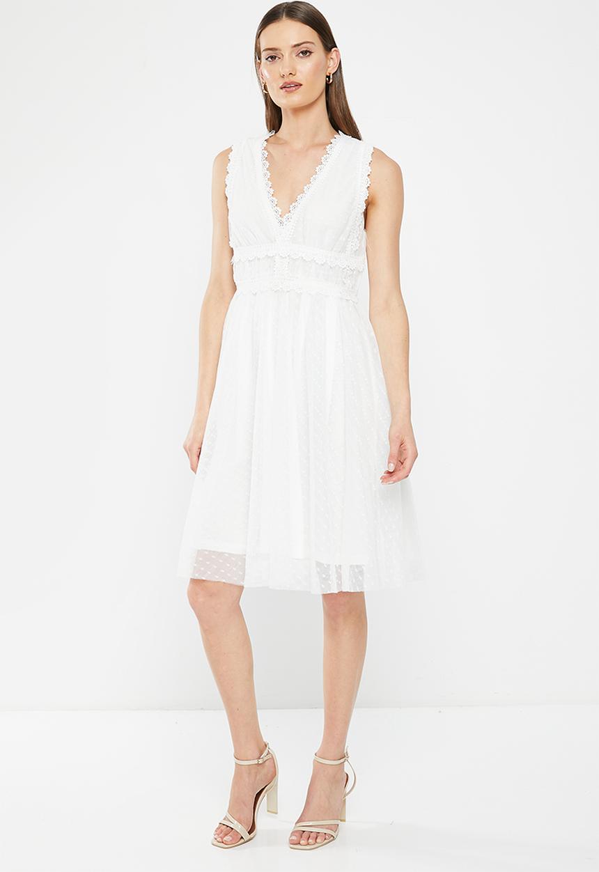 HAILYS - V-neck elasticated waist sleeveless dress - off white