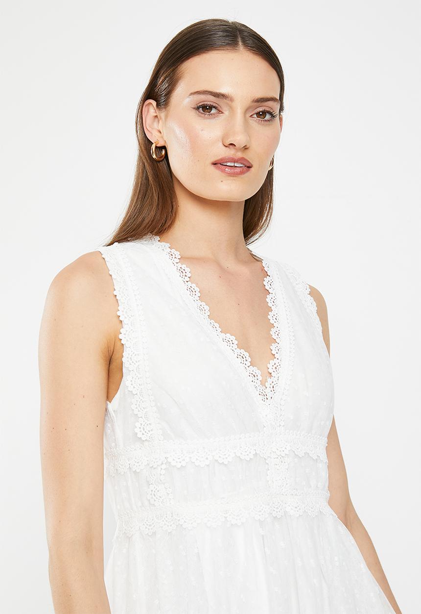 HAILYS - V-neck elasticated waist sleeveless dress - off white