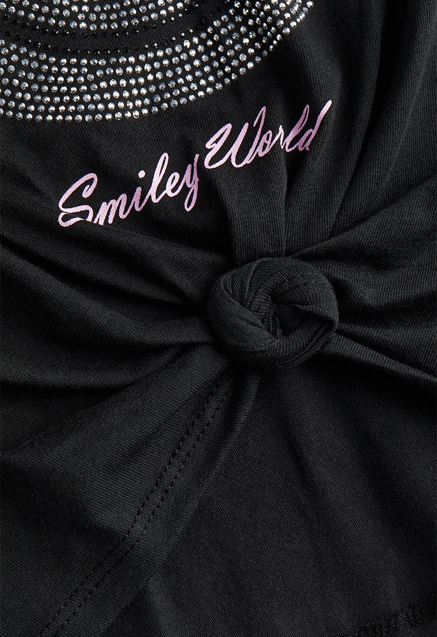 H&M - Tie-hem T-shirt - black smileyworld®