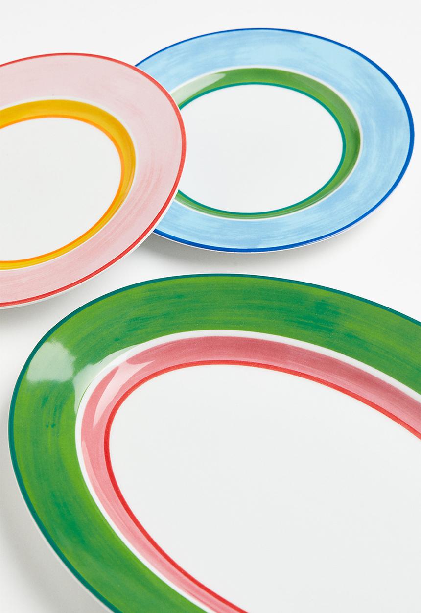 H&M - Porcelain plate - light blue & green 