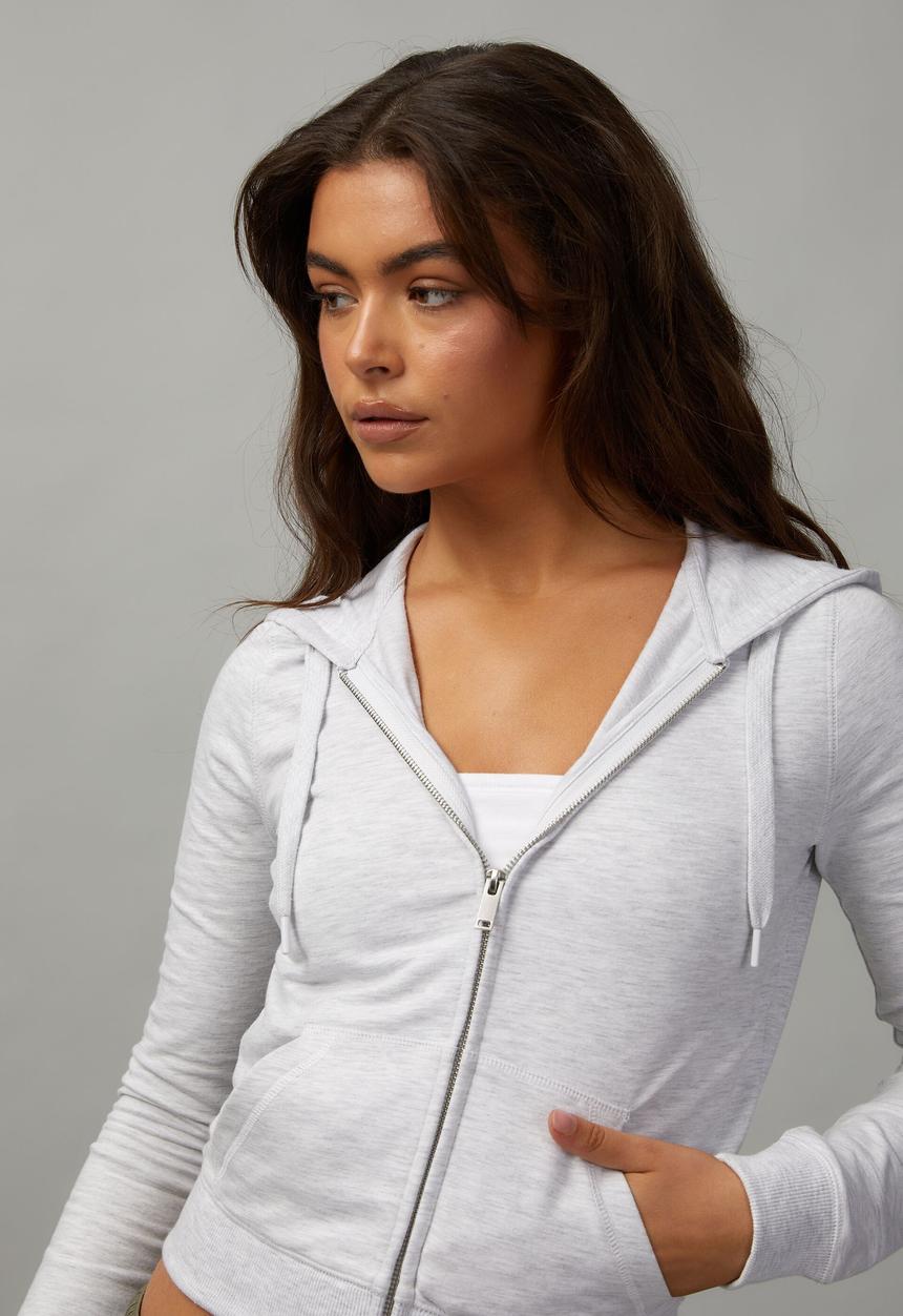 Factorie - Lightweight fitted zip through hoodie - silver marle/white stitch