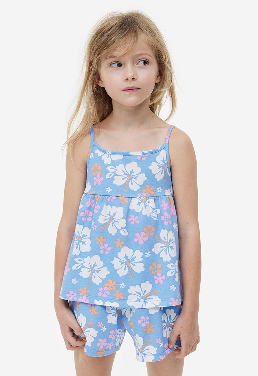H&M - Cotton strappy top - light blue hibiscus