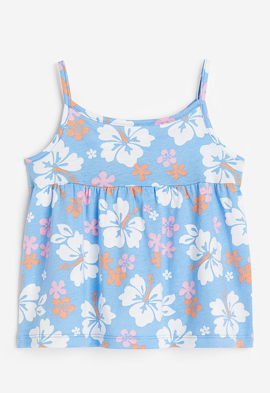 H&M - Cotton strappy top - light blue hibiscus