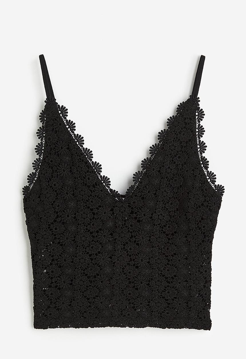 H&M - Cropped lace top - black