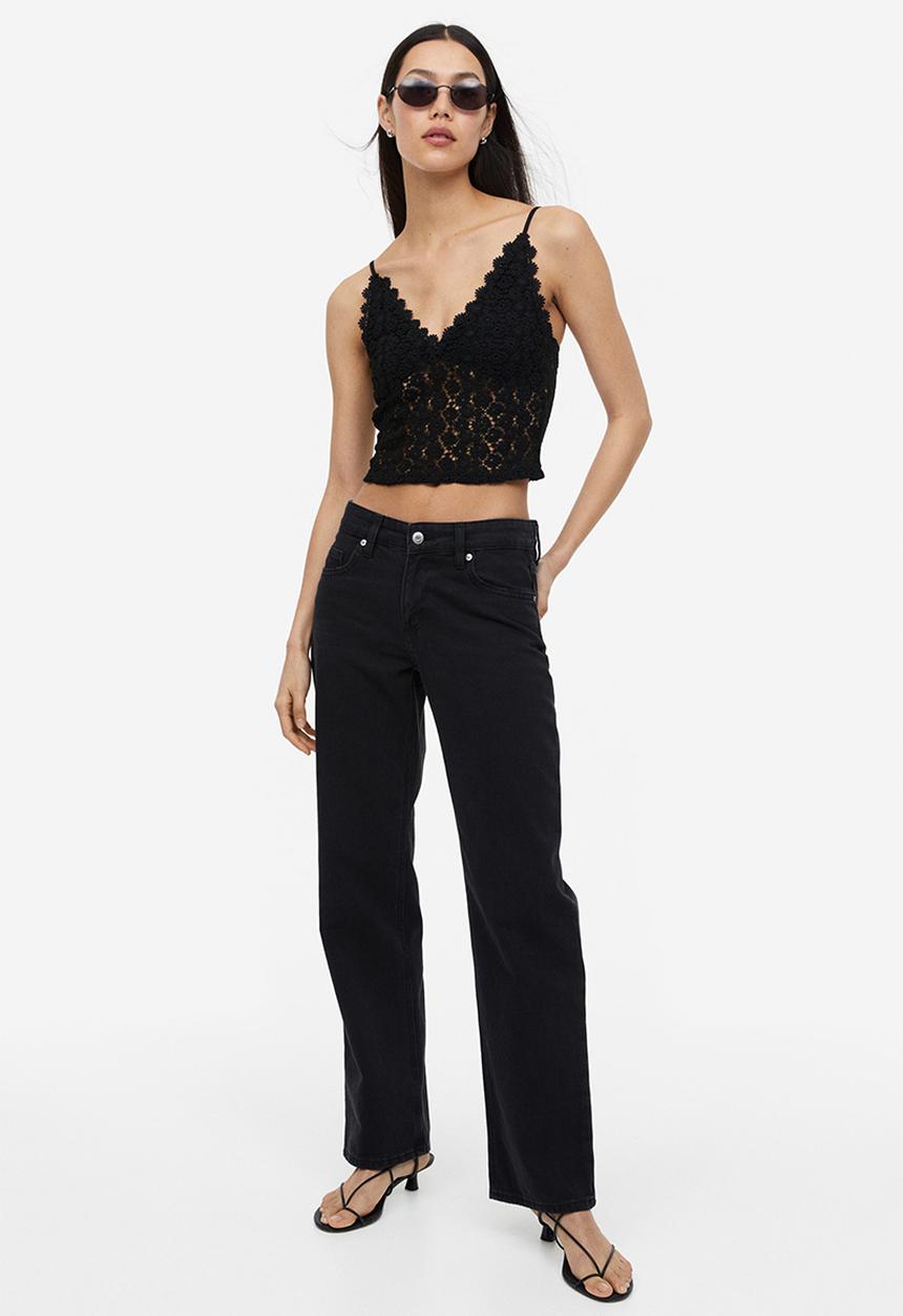 H&M - Cropped lace top - black