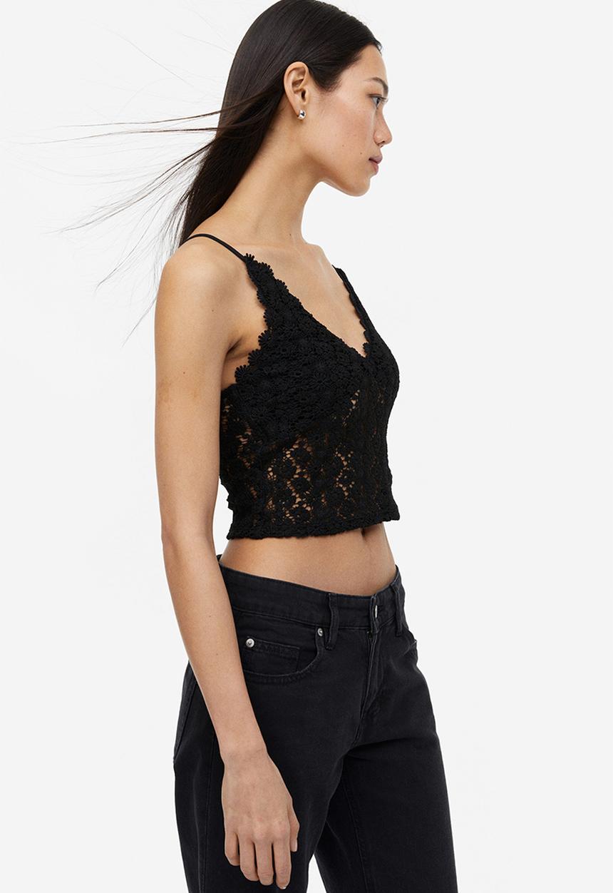 H&M - Cropped lace top - black