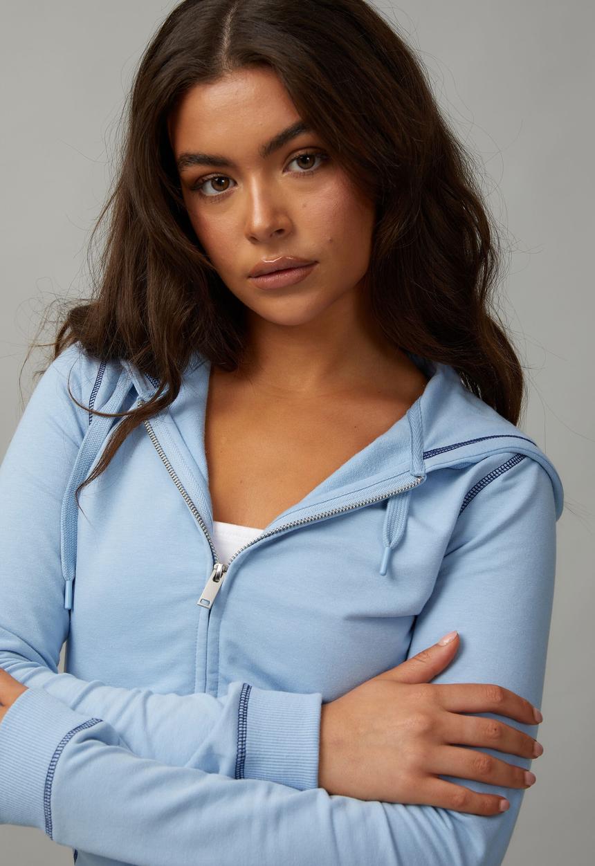 Factorie - Lightweight fitted zip through hoodie - maya blue/blue stitch
