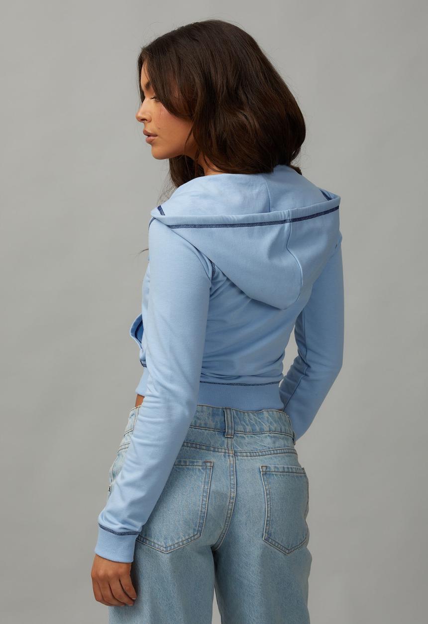 Factorie - Lightweight fitted zip through hoodie - maya blue/blue stitch