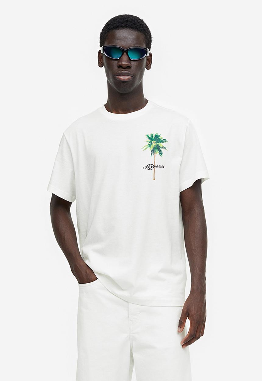 H&M - Regular fit printed T-shirt - white pismo beach