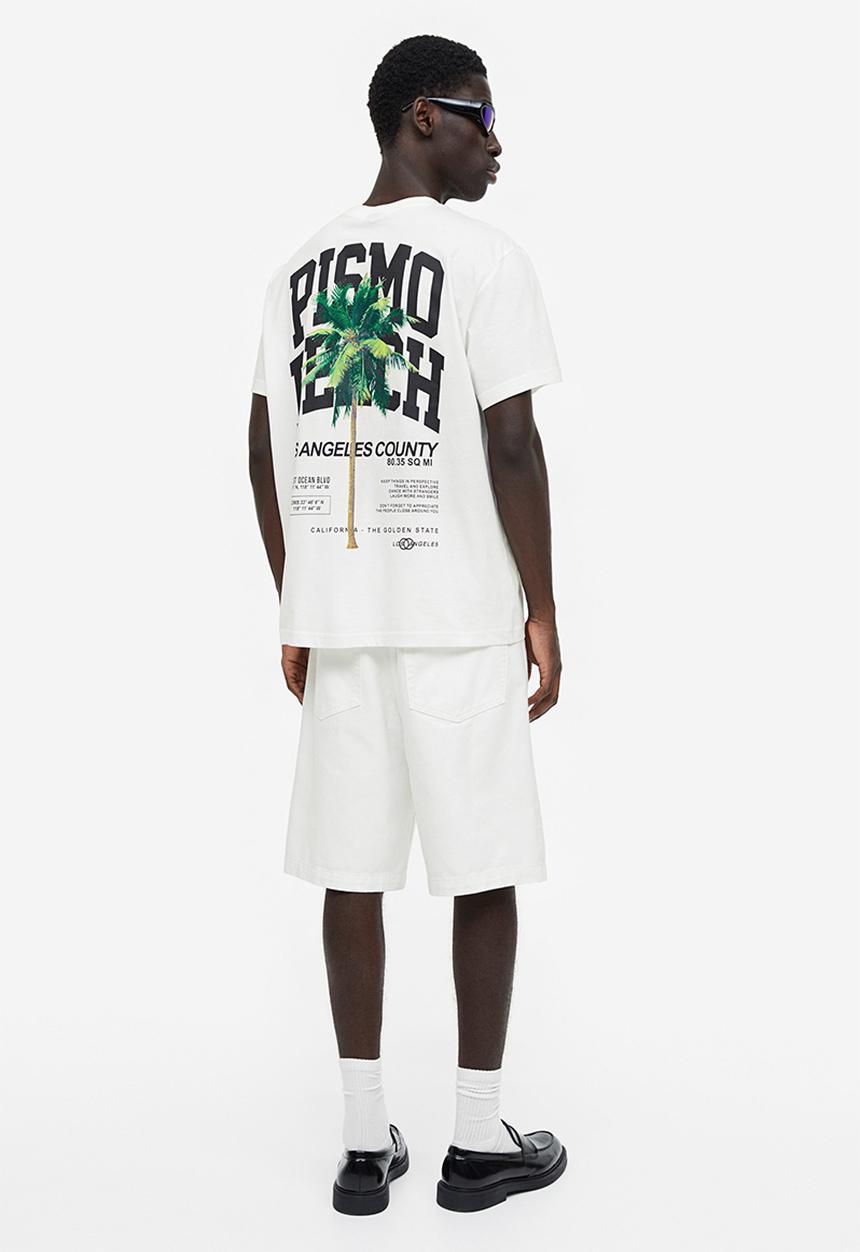 H&M - Regular fit printed T-shirt - white pismo beach