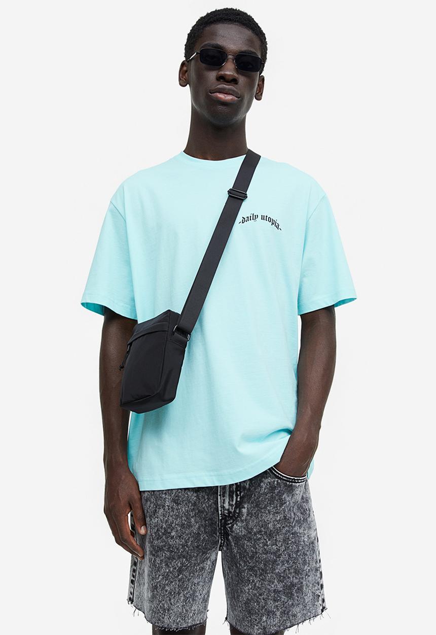 H&M - Relaxed fit printed T-shirt - light turquoise daily utopia