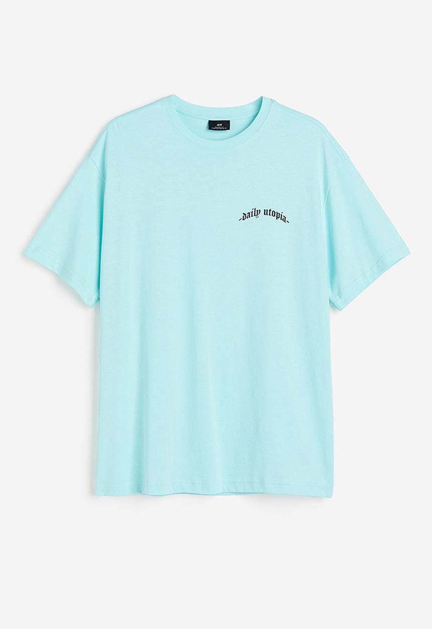 H&M - Relaxed fit printed T-shirt - light turquoise daily utopia