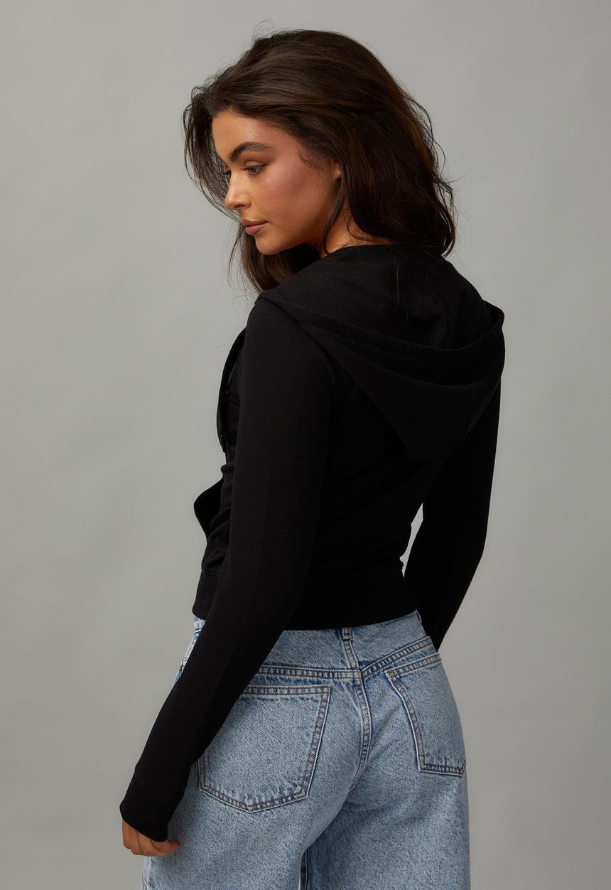 Factorie - Lightweight fitted zip through hoodie - black