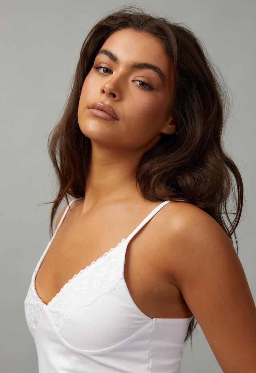 Factorie - Lace v-neck jersey cami - white