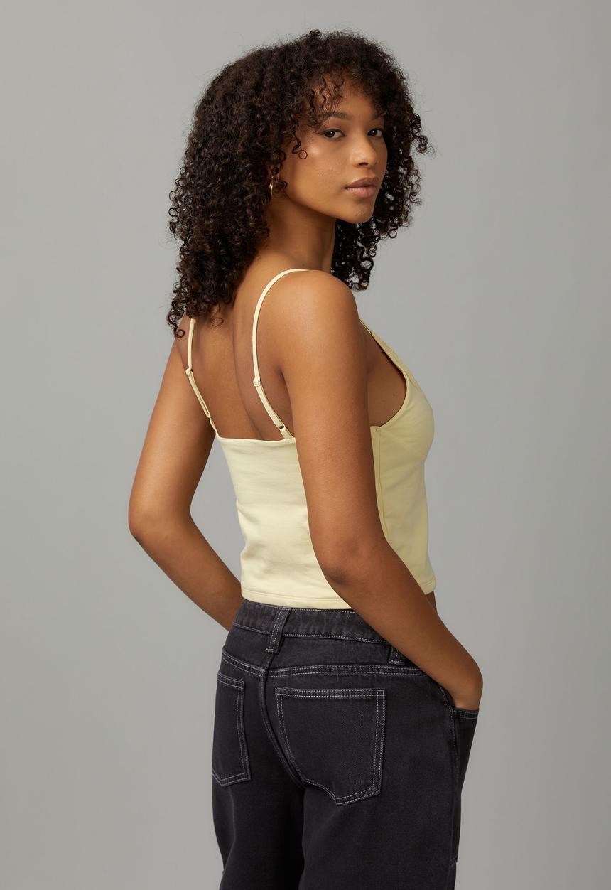 Factorie - Lace v-neck jersey cami - iced yellow